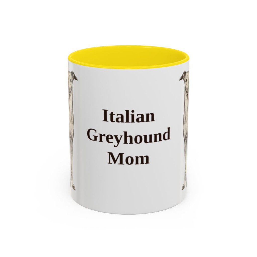 11oz-italian-greyhound-mug-mom-yellow 11oz Italian Greyhound Dog Mom Mug, Yellow, front view