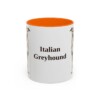 11oz Italian Greyhound Mug, Orange, front view