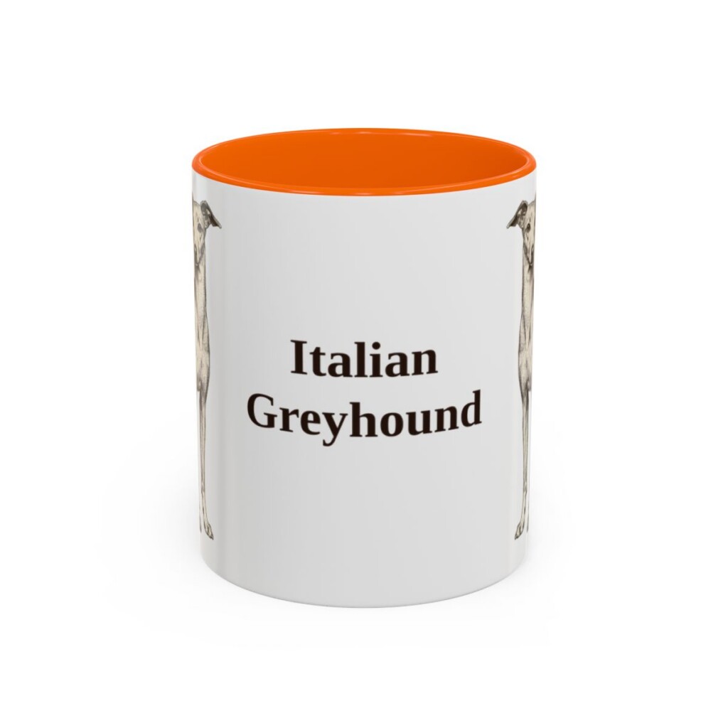 11oz Italian Greyhound Mug, Orange, front view