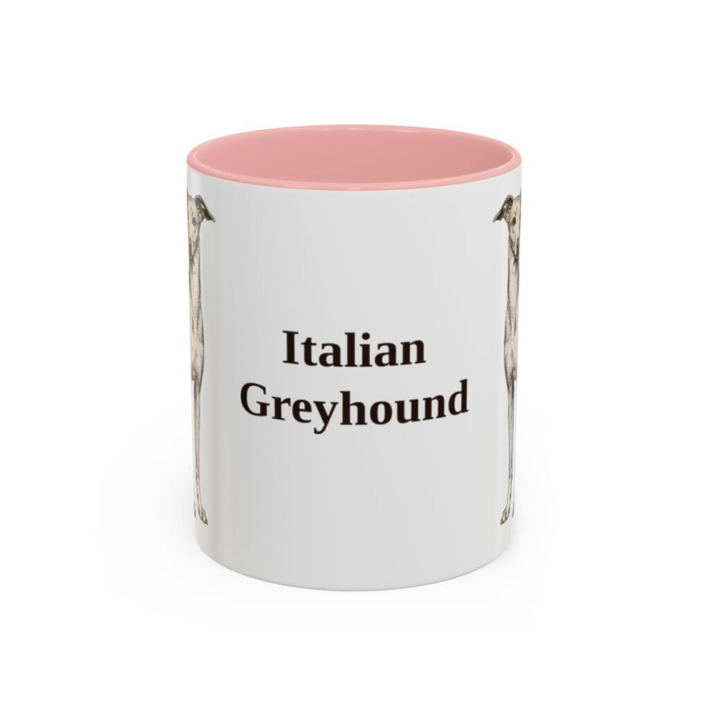 11oz Italian Greyhound Mug, Pink, front view