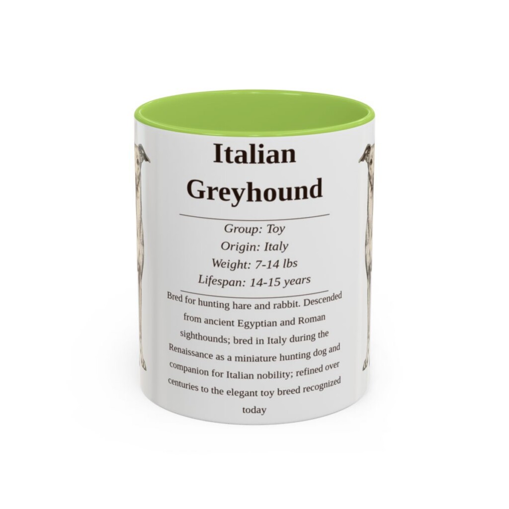 11oz-italian-greyhound-mug-writeup-light-green 11oz Italian Greyhound Mug, Light Green, front view