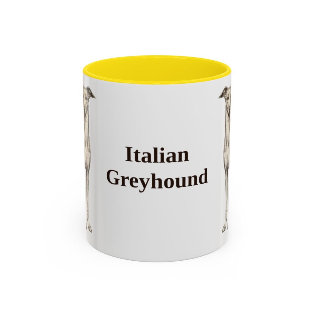 11oz Italian Greyhound Mug, Yellow, front view