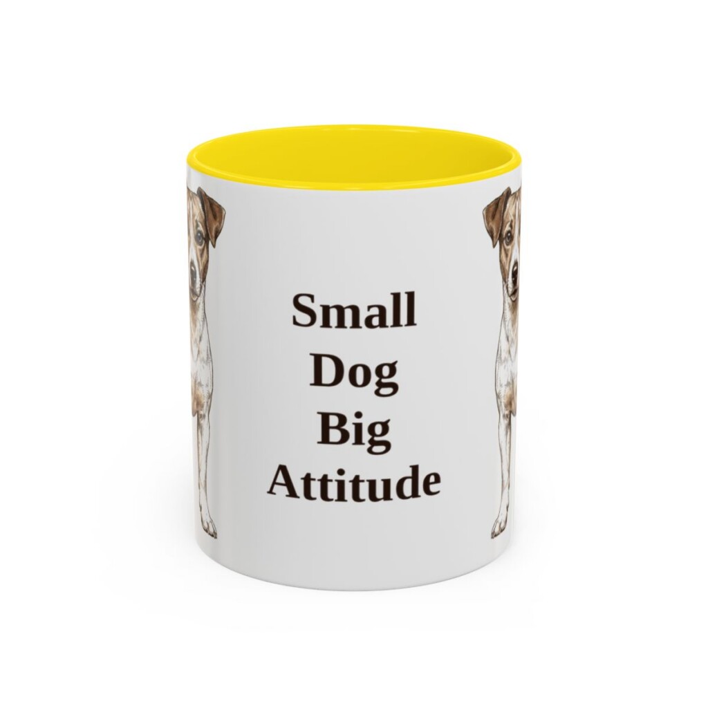 11oz Funny Jack Russell Terrier Mug, Yellow, front view