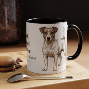 11oz Jack Russell Terrier Latin Mug, Black, lifestyle photo