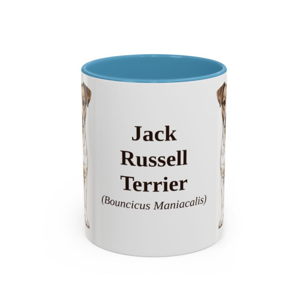 11oz Jack Russell Terrier Latin Mug, Light Blue, front view