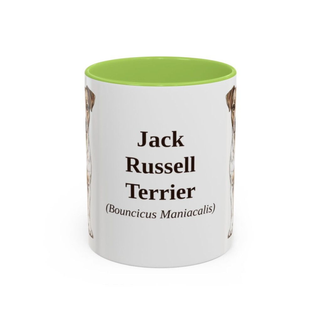 11oz Jack Russell Terrier Latin Mug, Light Green, front view