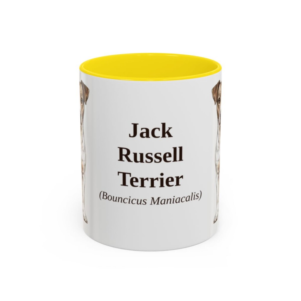 11oz Jack Russell Terrier Latin Mug, Yellow, front view
