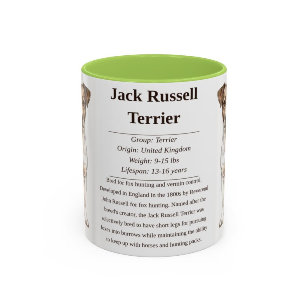 11oz-jack-russell-terrier-mug-writeup-light-green 11oz Jack Russell Terrier Mug, Light Green, front view