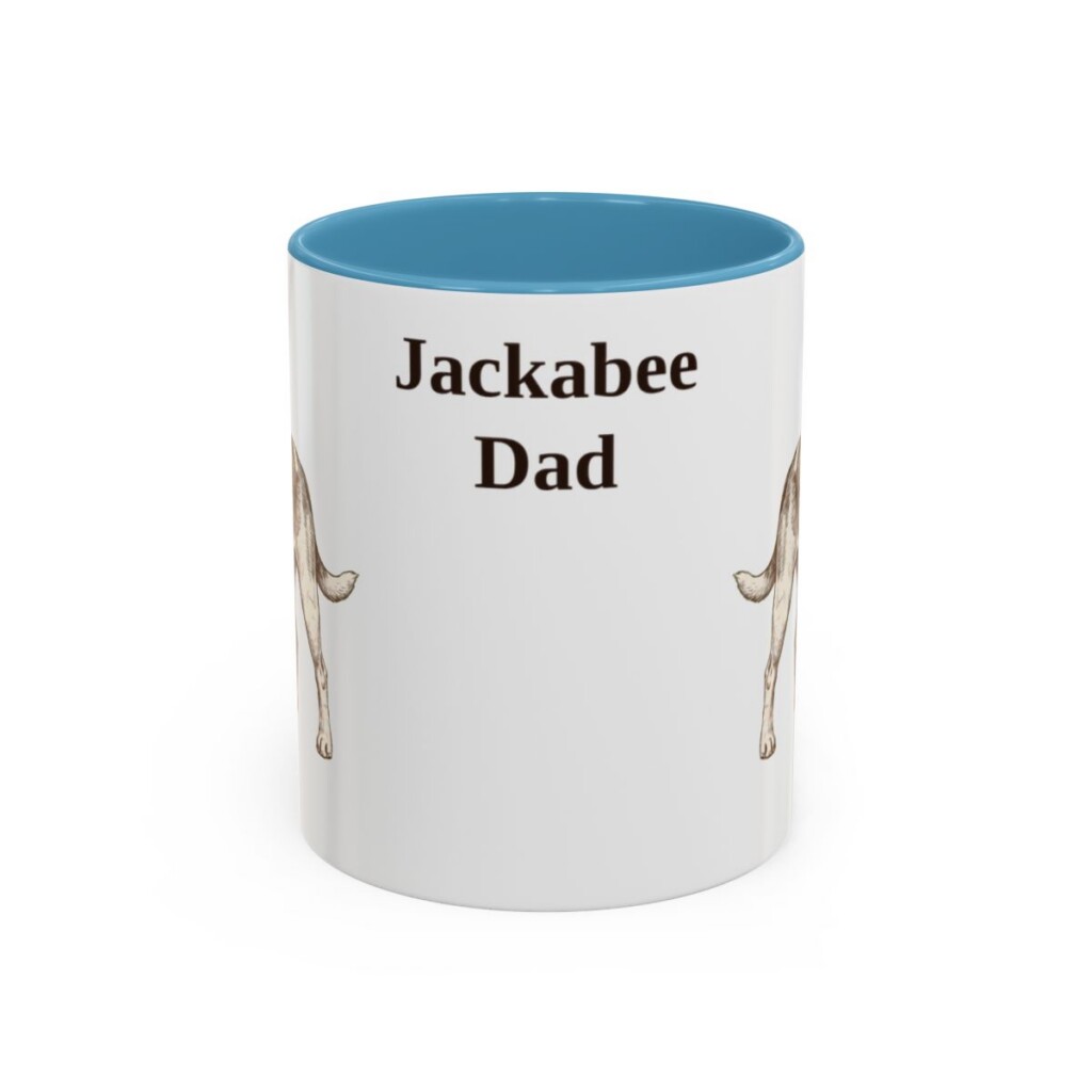 11oz Jackabee Dog Dad Mug, Light Blue, front view