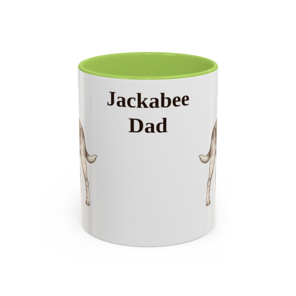 11oz Jackabee Dog Dad Mug, Light Green, front view