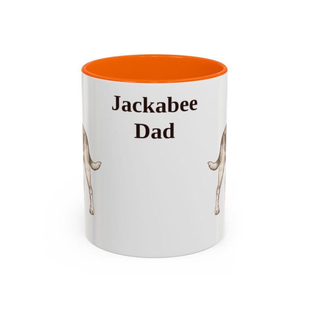 11oz Jackabee Dog Dad Mug, Orange, front view