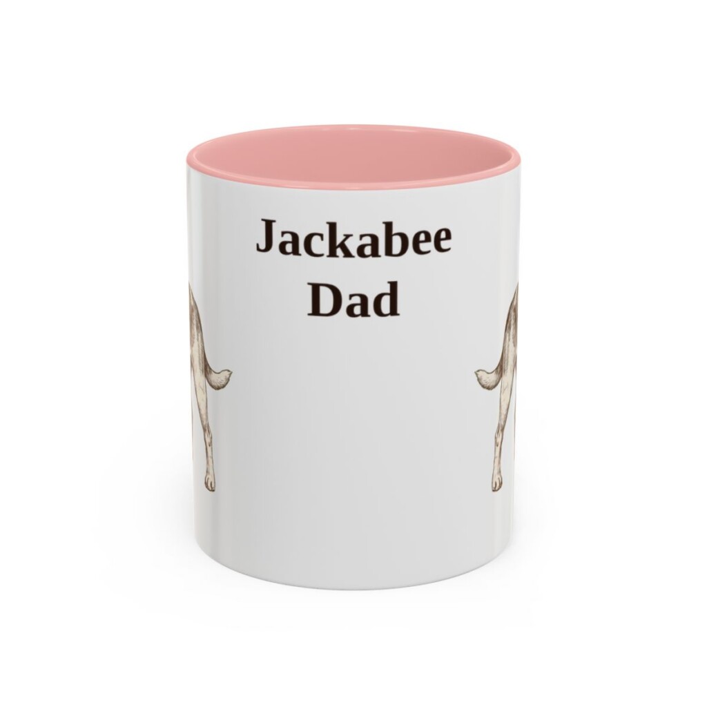 11oz Jackabee Dog Dad Mug, Pink, front view