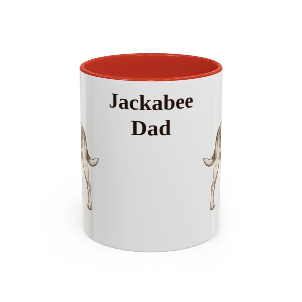 11oz Jackabee Dog Dad Mug, Red, front view