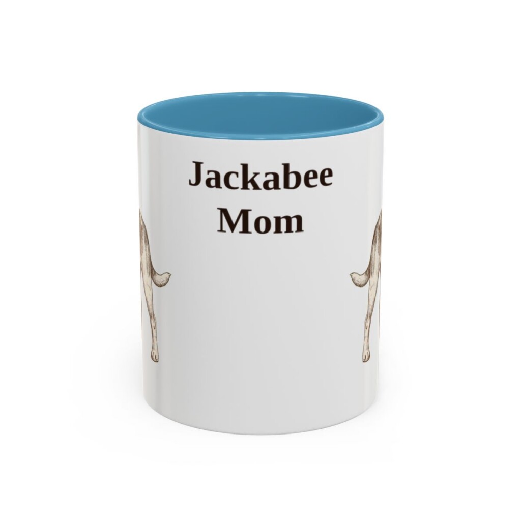 11oz Jackabee Dog Mom Mug, Light Blue, front view