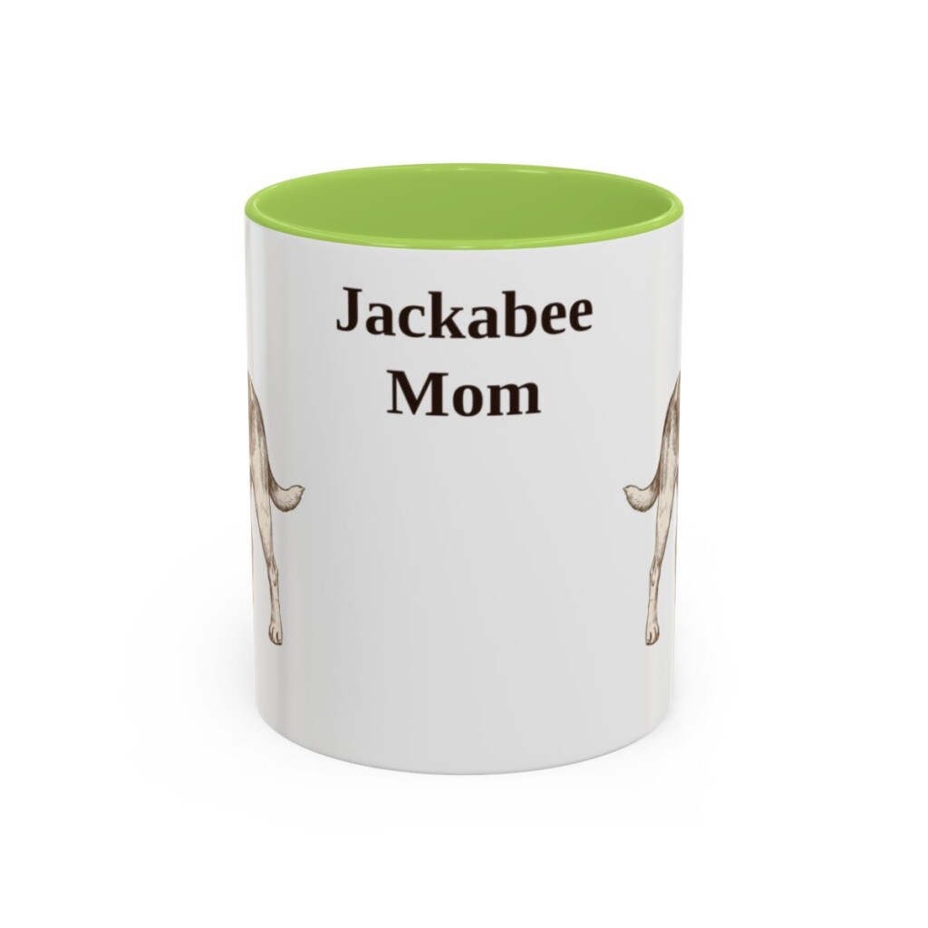 11oz Jackabee Dog Mom Mug, Light Green, front view