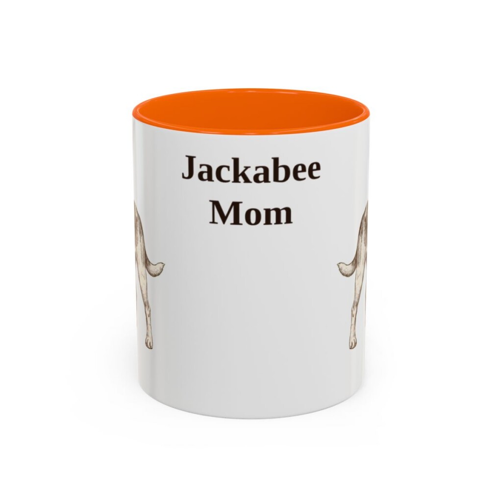 11oz Jackabee Dog Mom Mug, Orange, front view