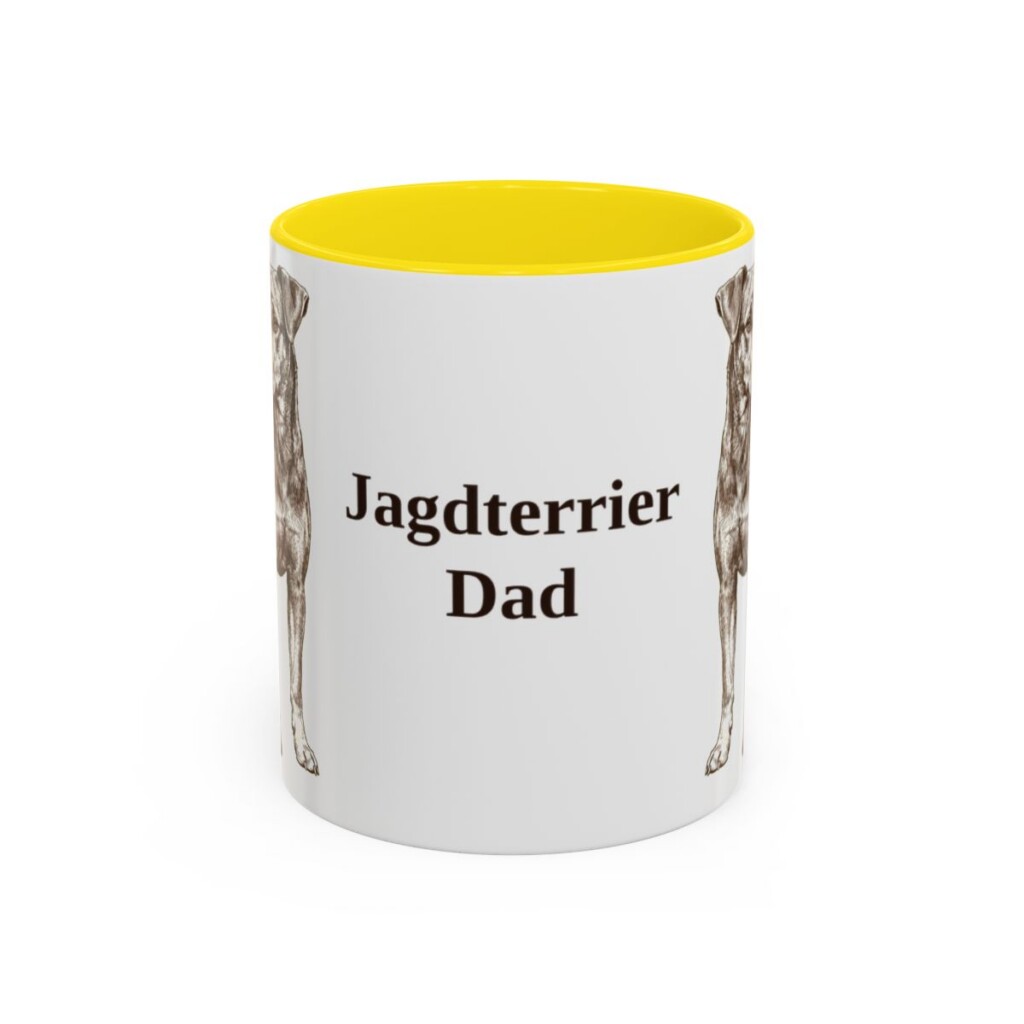 11oz Jagdterrier Dog Dad Mug, Yellow, front view