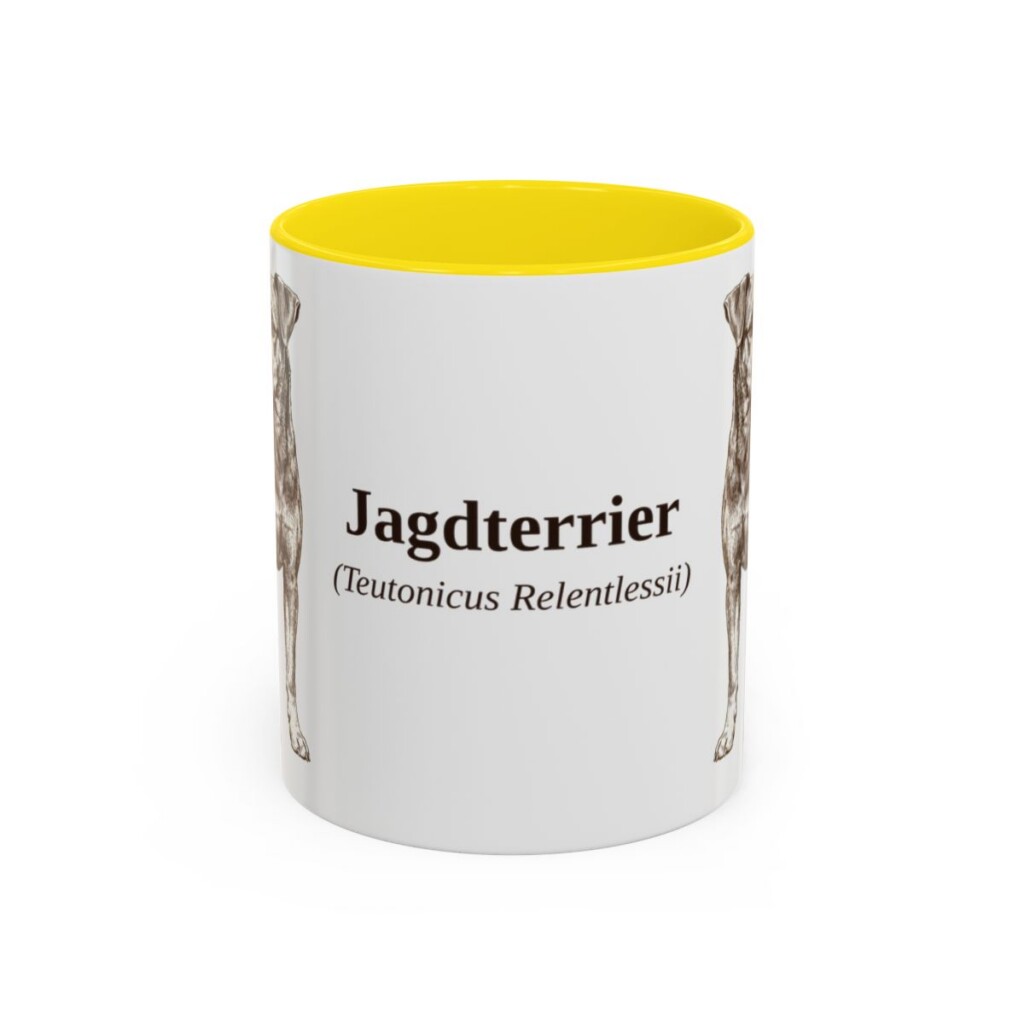 11oz Jagdterrier Latin Mug, Yellow, front view