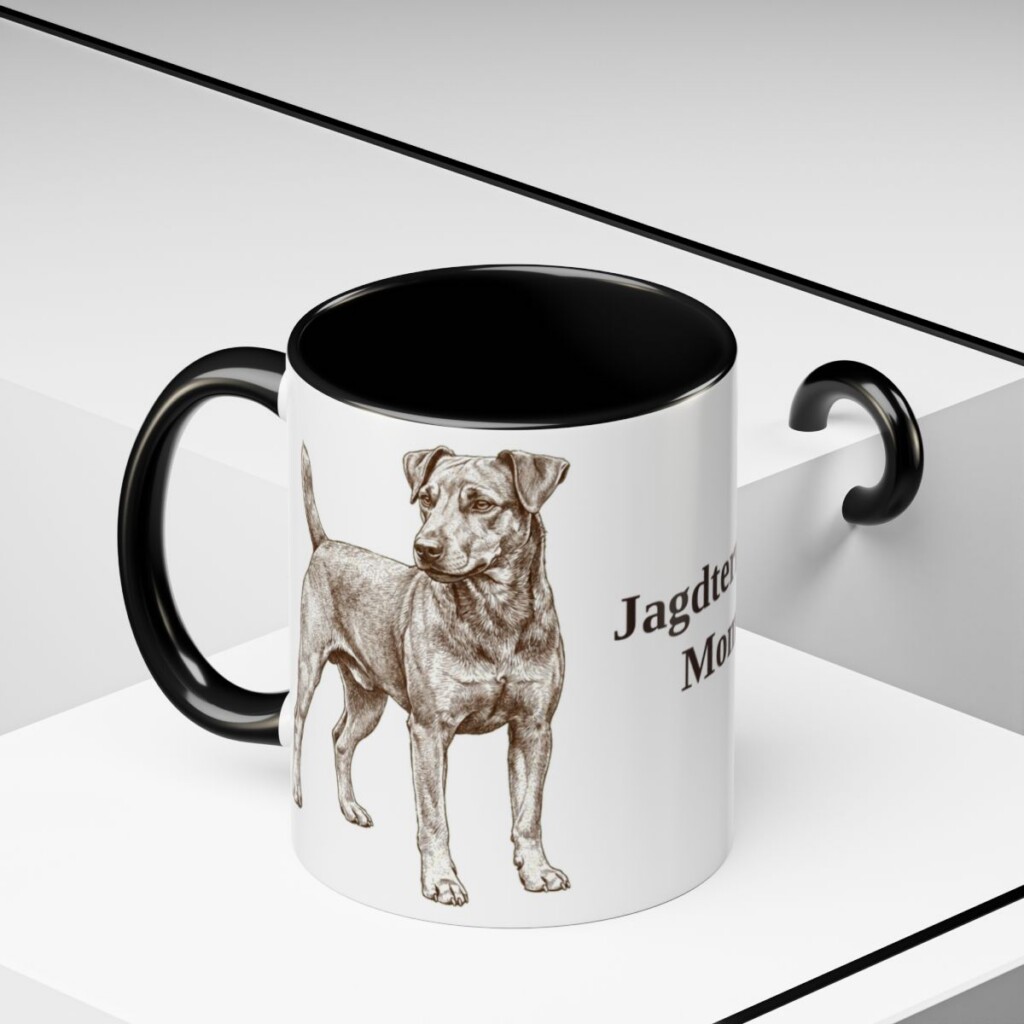 11oz Jagdterrier Dog Mom Mug, Black, lifestyle photo