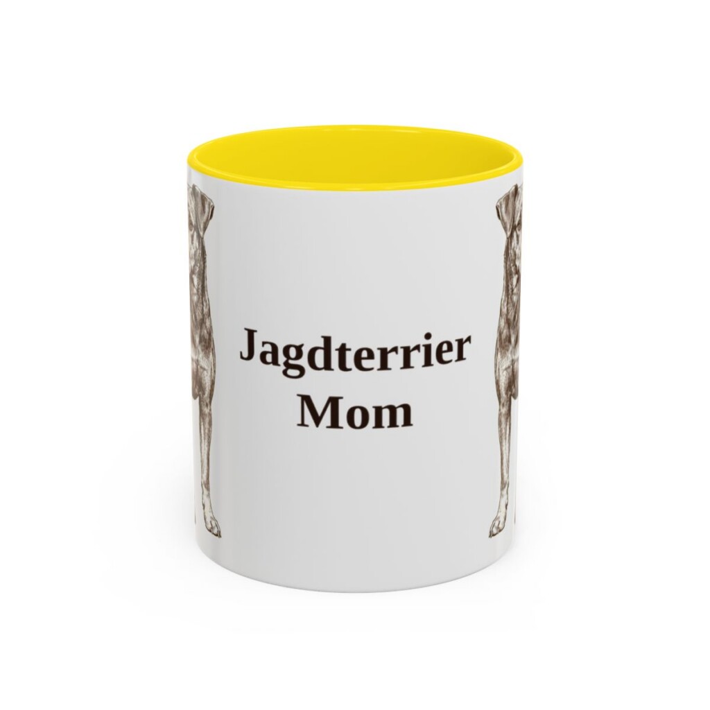 11oz Jagdterrier Dog Mom Mug, Yellow, front view