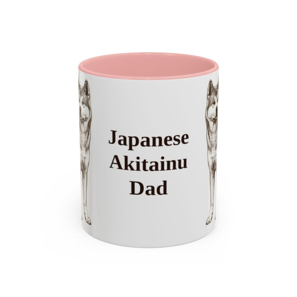 11oz Japanese Akitainu Dog Dad Mug, Pink, front view