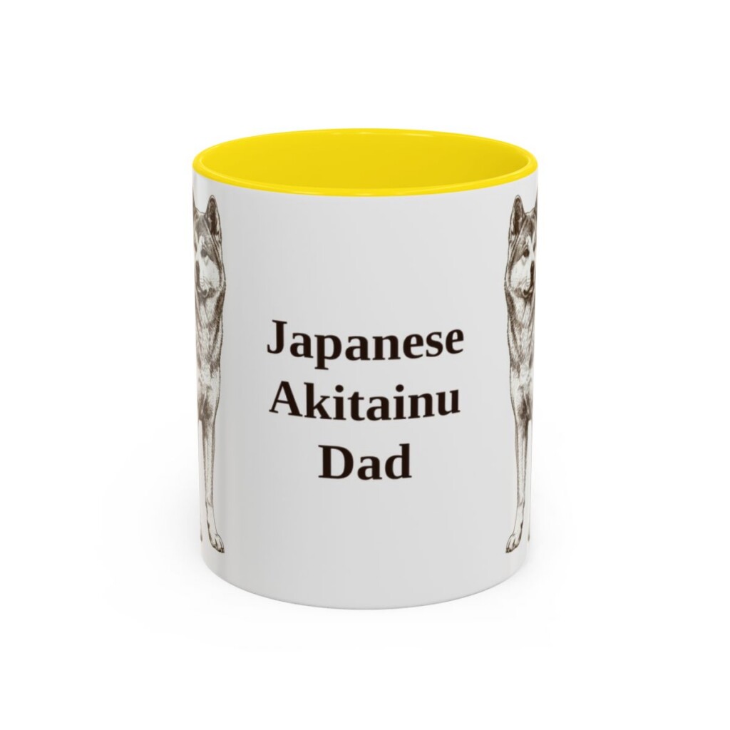 11oz Japanese Akitainu Dog Dad Mug, Yellow, front view