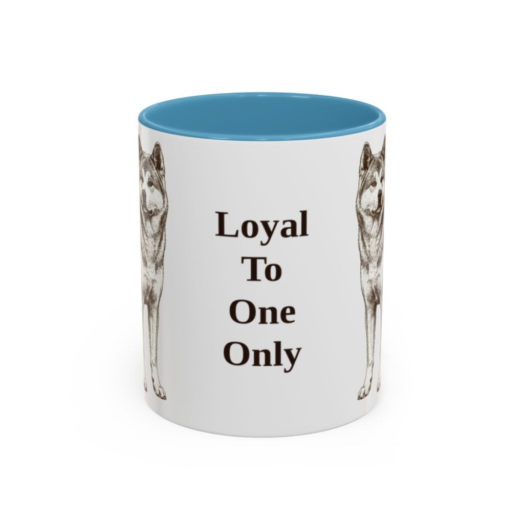 11oz Funny Japanese Akitainu Mug, Light Blue, front view
