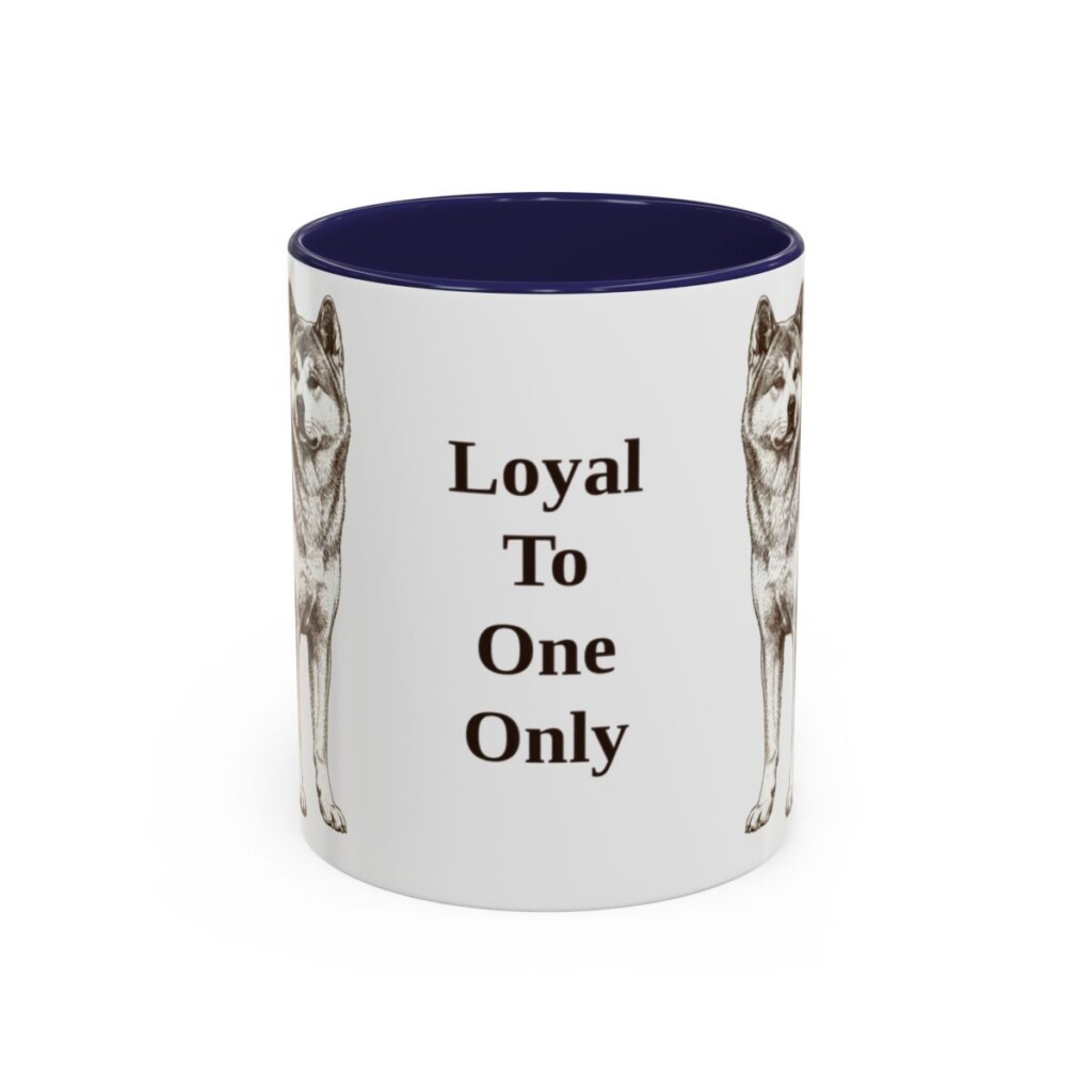 11oz Funny Japanese Akitainu Mug, Navy, front view