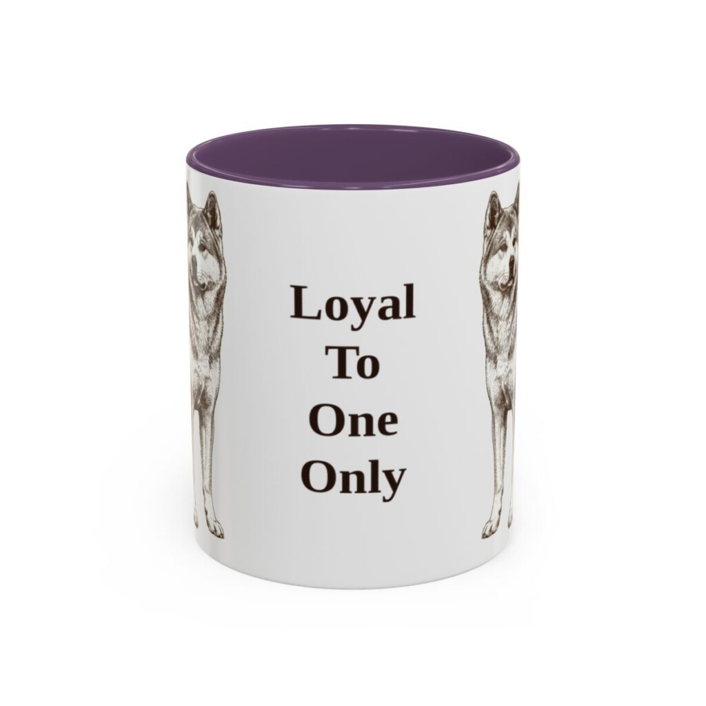11oz Funny Japanese Akitainu Mug, Purple, front view