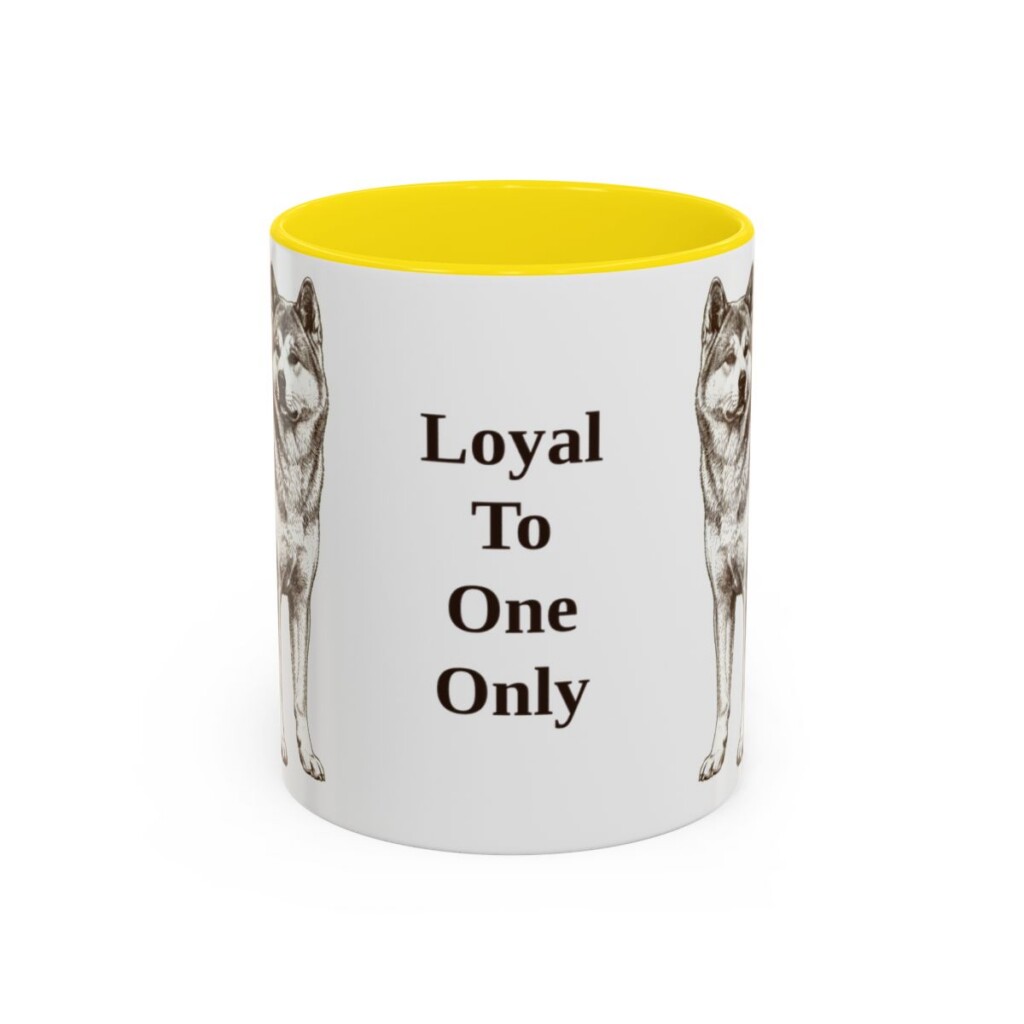 11oz Funny Japanese Akitainu Mug, Yellow, front view