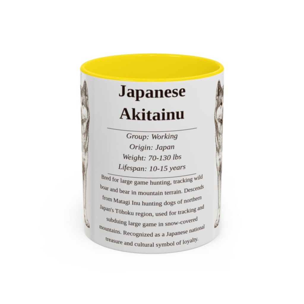 11oz Japanese Akitainu Mug, Yellow, front view
