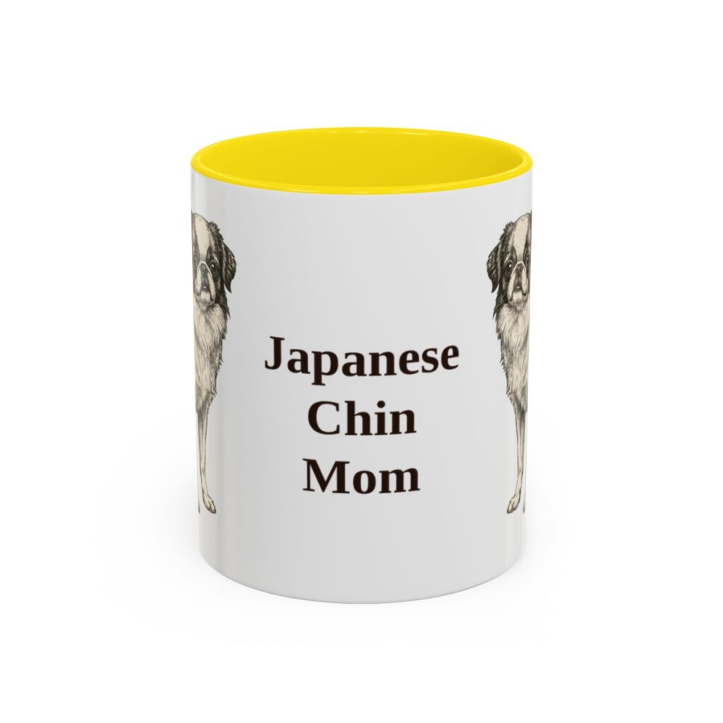 11oz Japanese Chin Dog Mom Mug, Yellow, front view