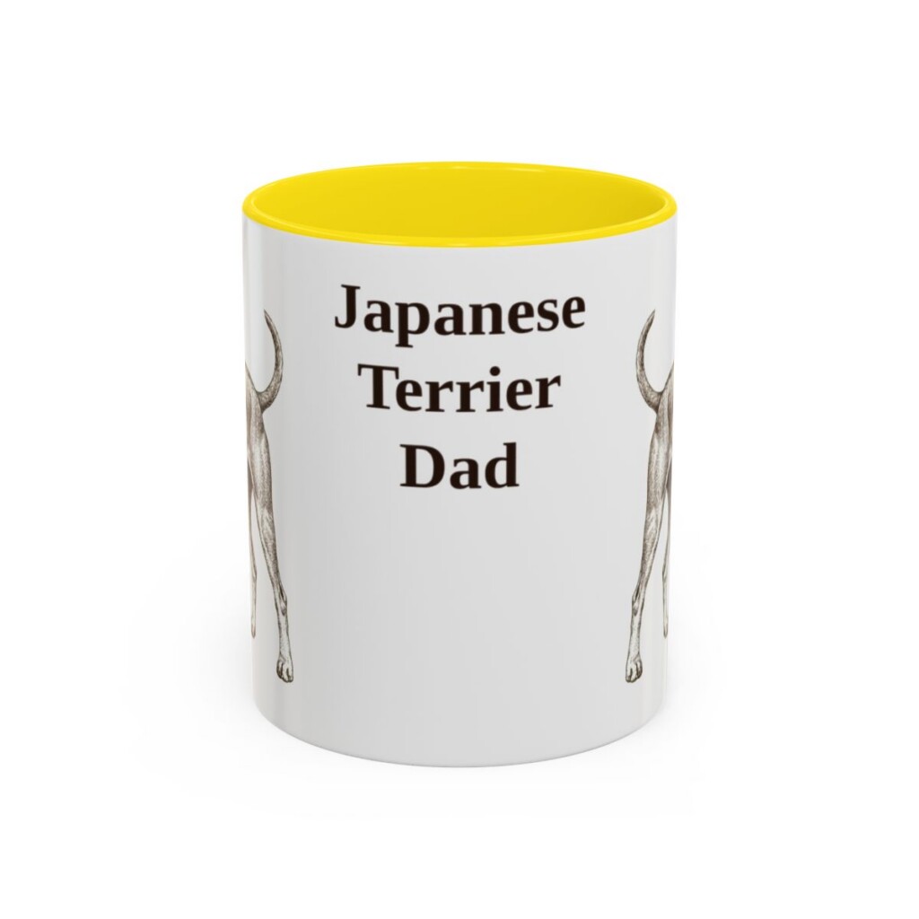 11oz Japanese Terrier Dog Dad Mug, Yellow, front view