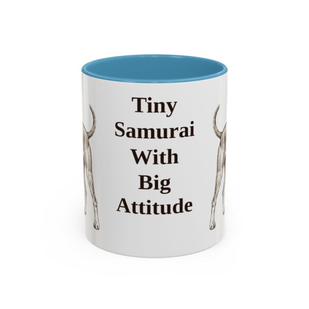 11oz Funny Japanese Terrier Mug, Light Blue, front view