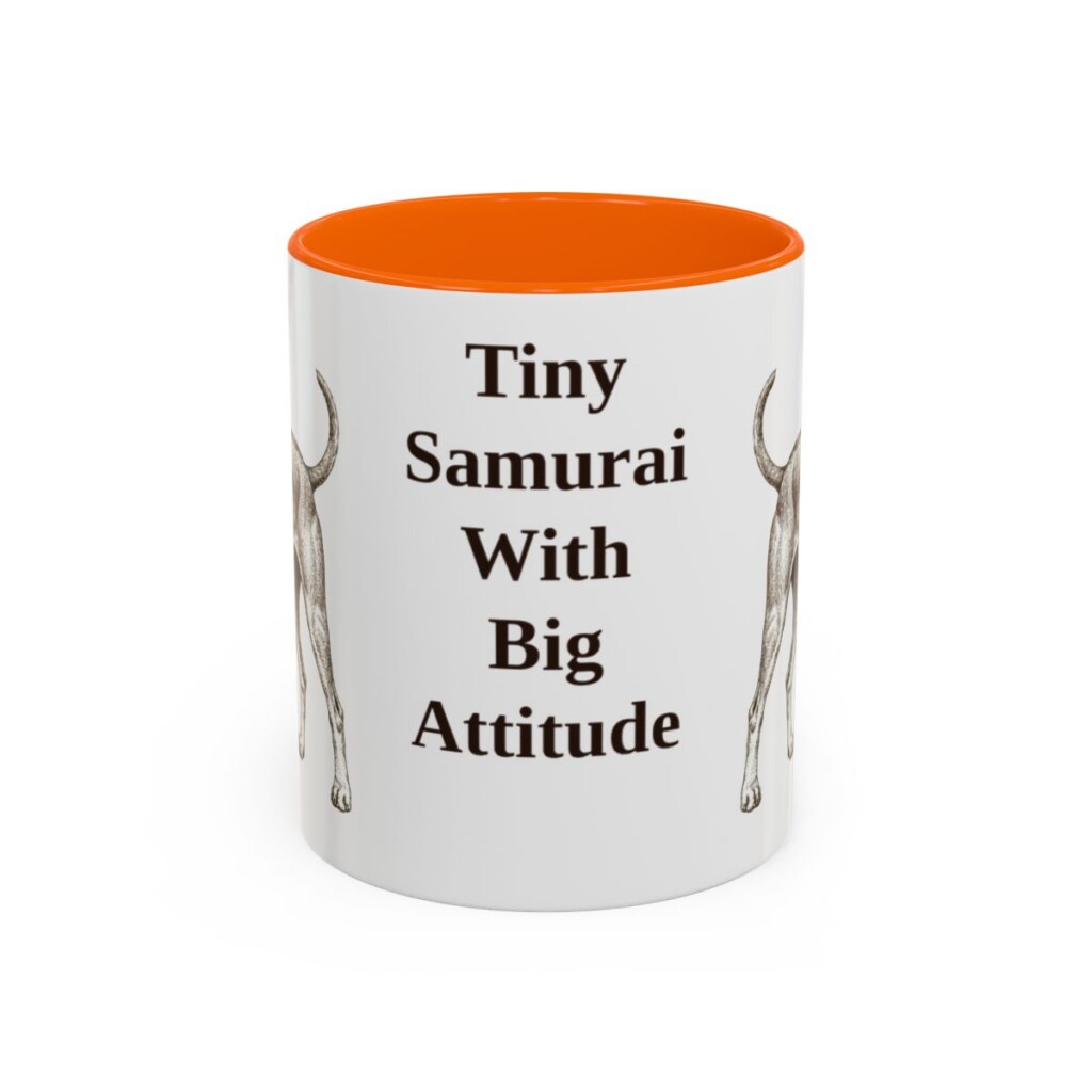 11oz Funny Japanese Terrier Mug, Orange, front view