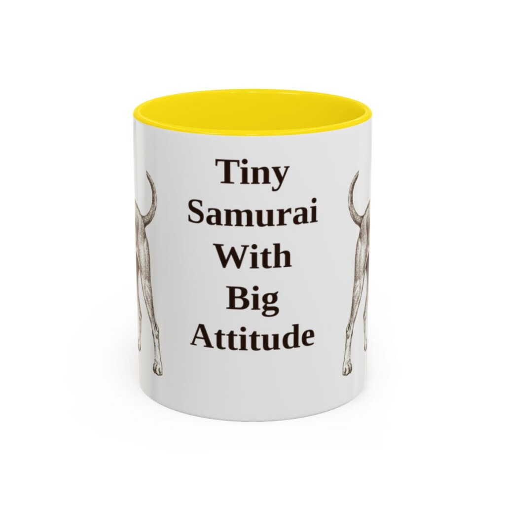 11oz Funny Japanese Terrier Mug, Yellow, front view