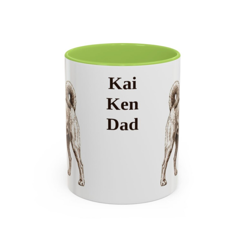 11oz Kai Ken Dog Dad Mug, Light Green, front view
