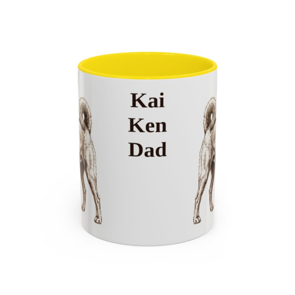 11oz Kai Ken Dog Dad Mug, Yellow, front view