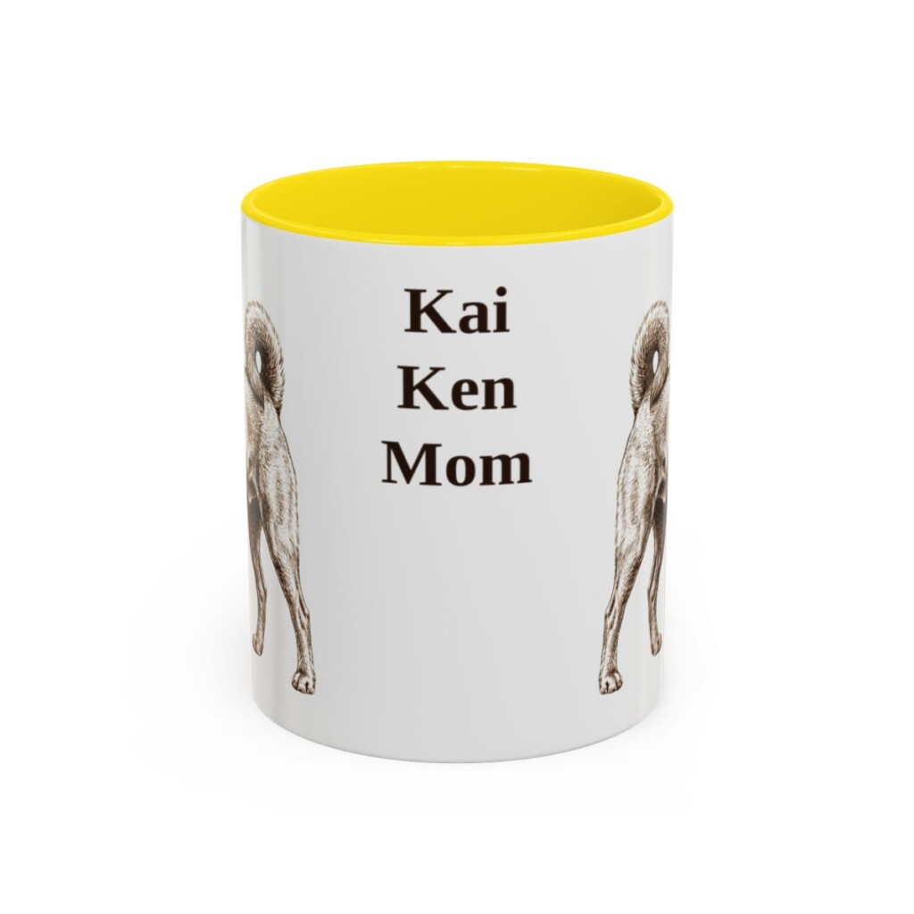 11oz Kai Ken Dog Mom Mug, Yellow, front view