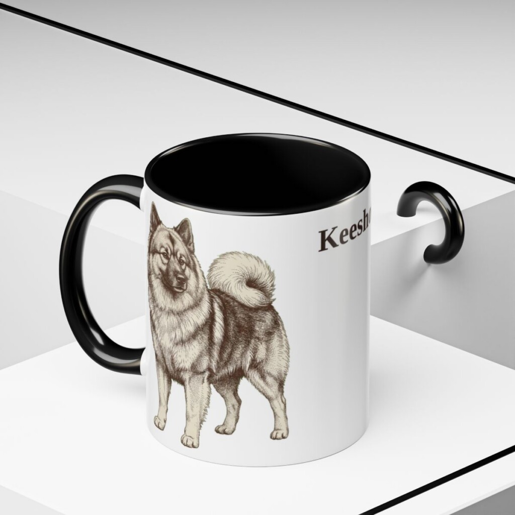 11oz-keeshond-mug-black-context-2 11oz Keeshond Mug, Black, lifestyle photo