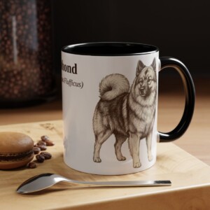 11oz Keeshond Latin Mug, Black, lifestyle photo