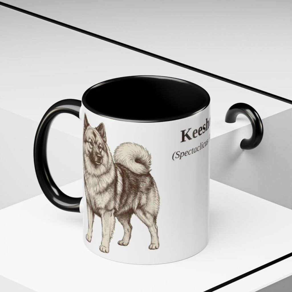 11oz Keeshond Latin Mug, Black, lifestyle photo