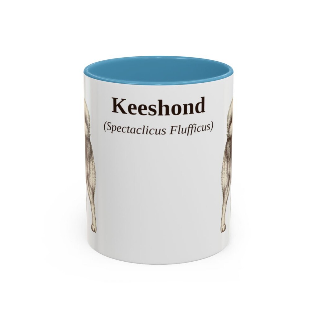 11oz Keeshond Latin Mug, Light Blue, front view