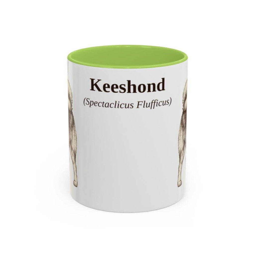 11oz Keeshond Latin Mug, Light Green, front view