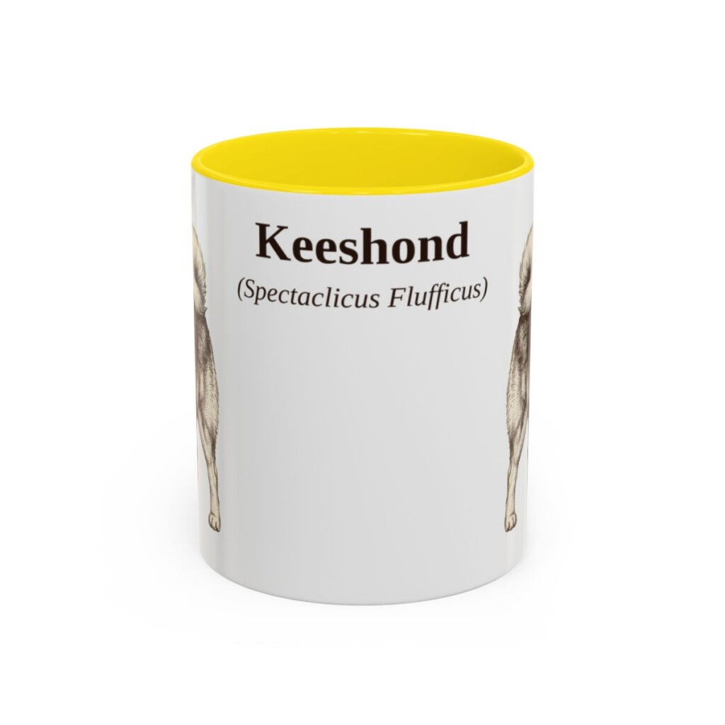 11oz Keeshond Latin Mug, Yellow, front view