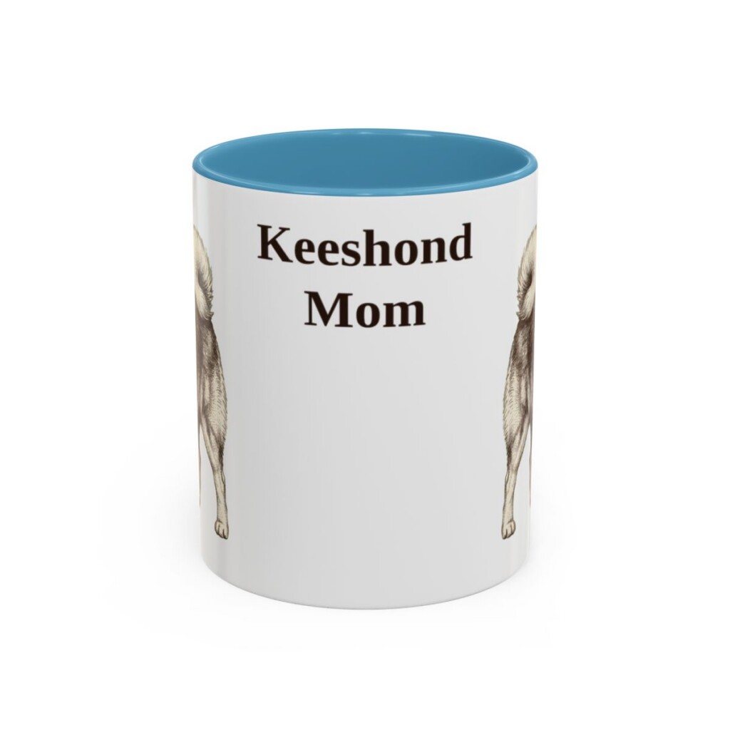 11oz Keeshond Dog Mom Mug, Light Blue, front view