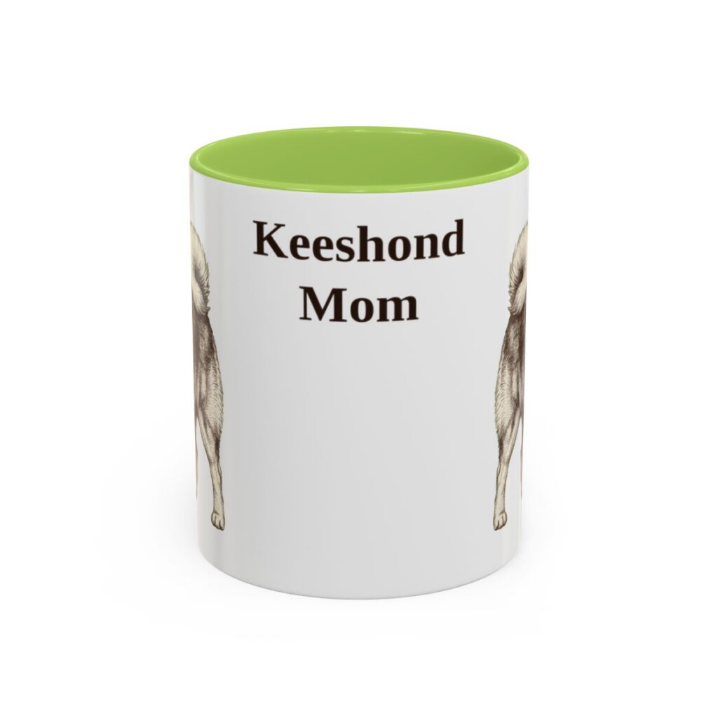 11oz Keeshond Dog Mom Mug, Light Green, front view