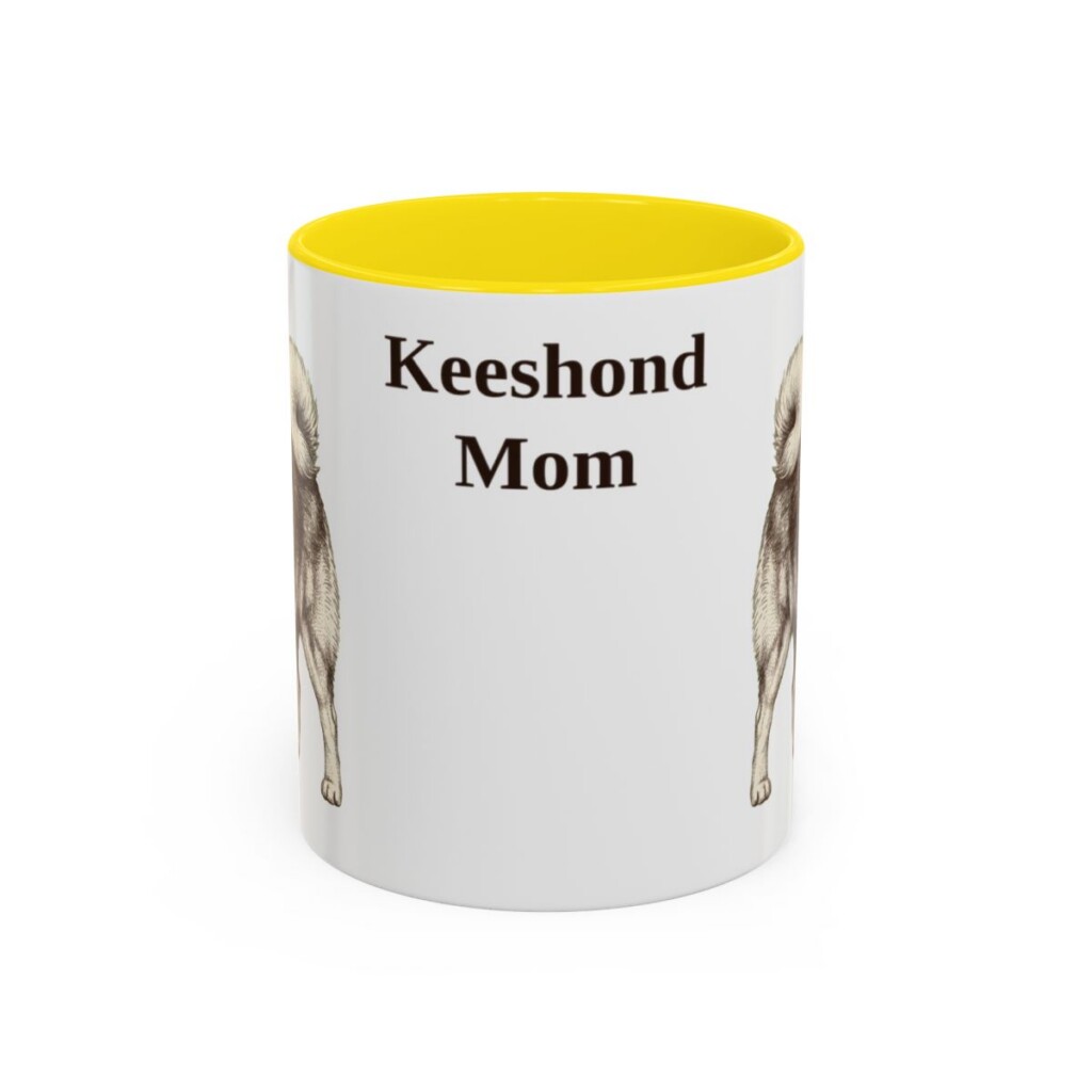 11oz Keeshond Dog Mom Mug, Yellow, front view