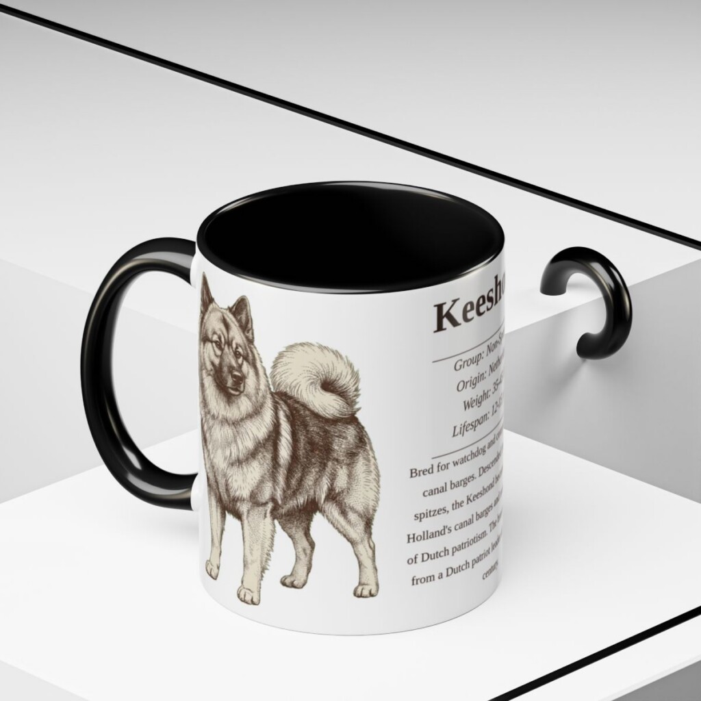 11oz Keeshond Mug, Black, lifestyle photo