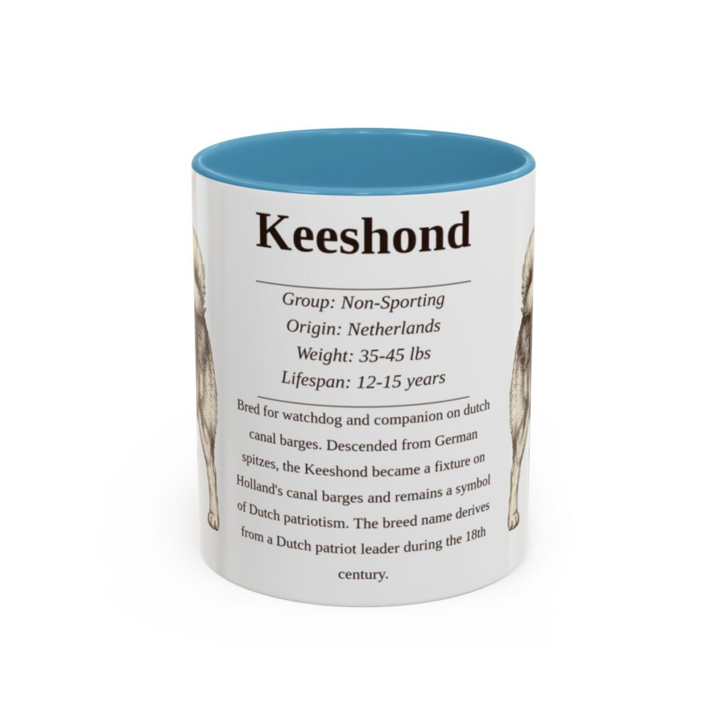 11oz Keeshond Mug, Light Blue, front view
